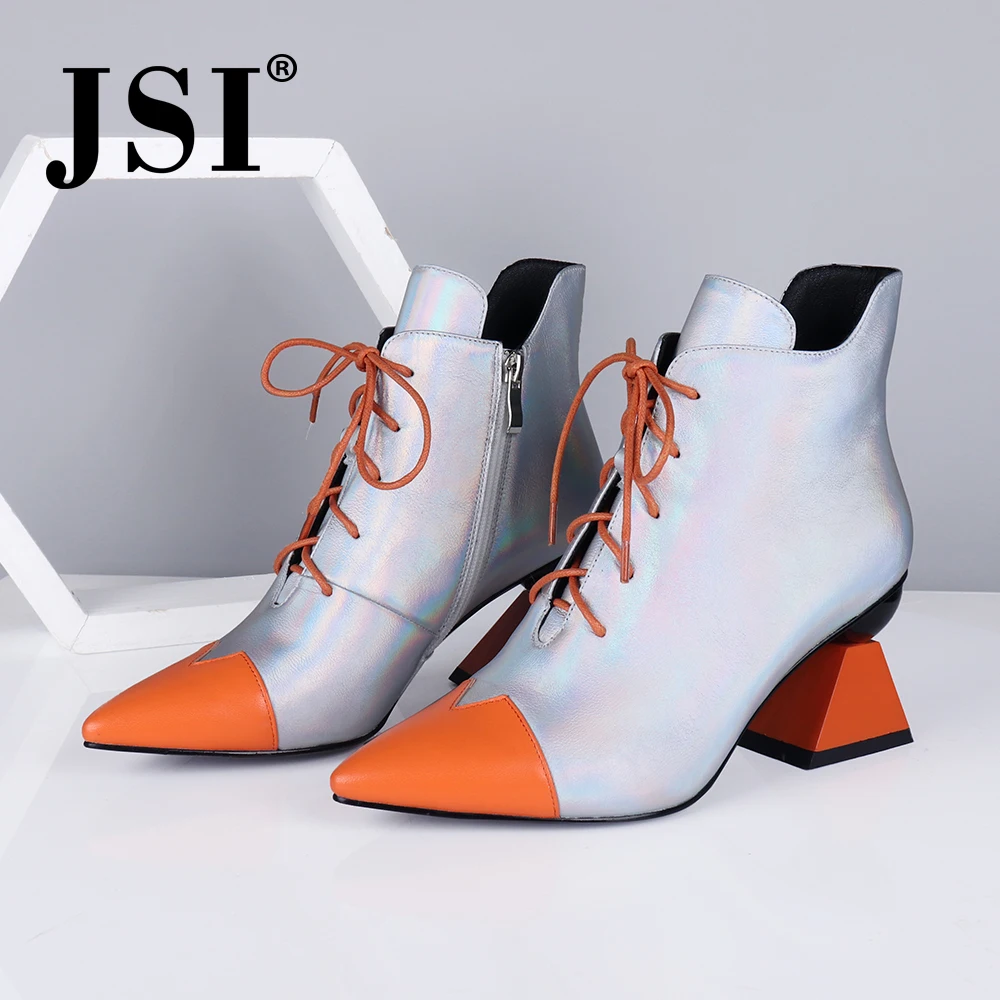 JSI Brand cizme glezna femeii a subliniat toe culori amestecate superioară pantofi de femeie ciudat stil toc cross-legat de glezna cizme JC719