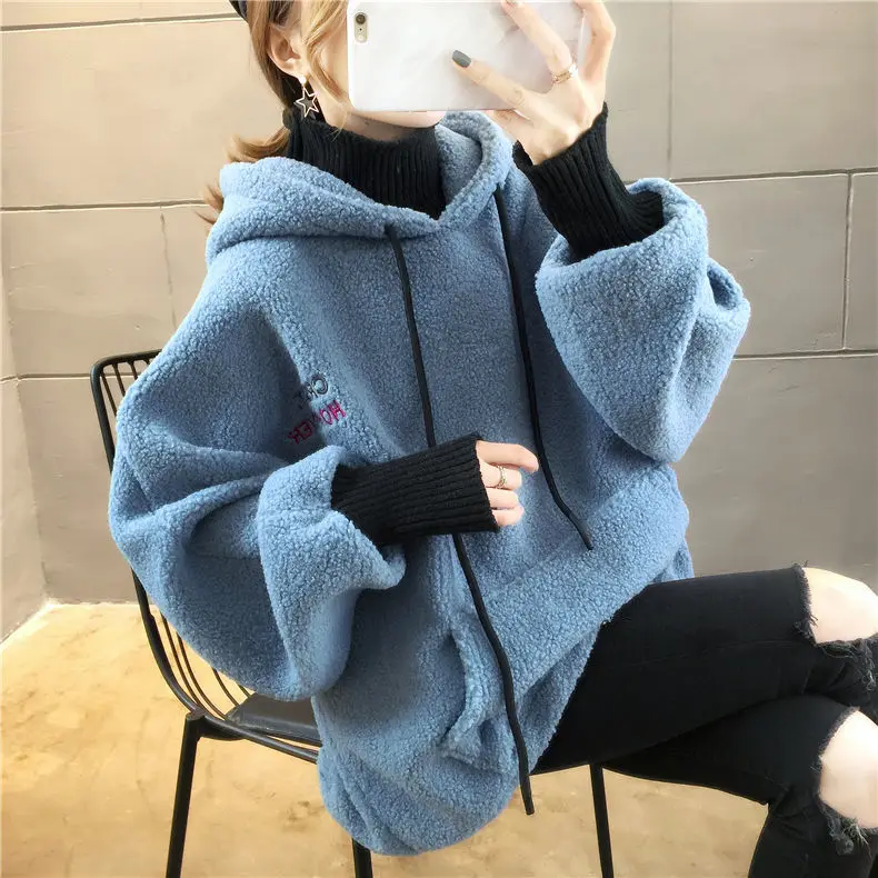 Plus dimensiune catifea fals două piese miel de pluș pulover femei toamna iarna stil coreean tricou vrac supradimensionat harajuku hoodie