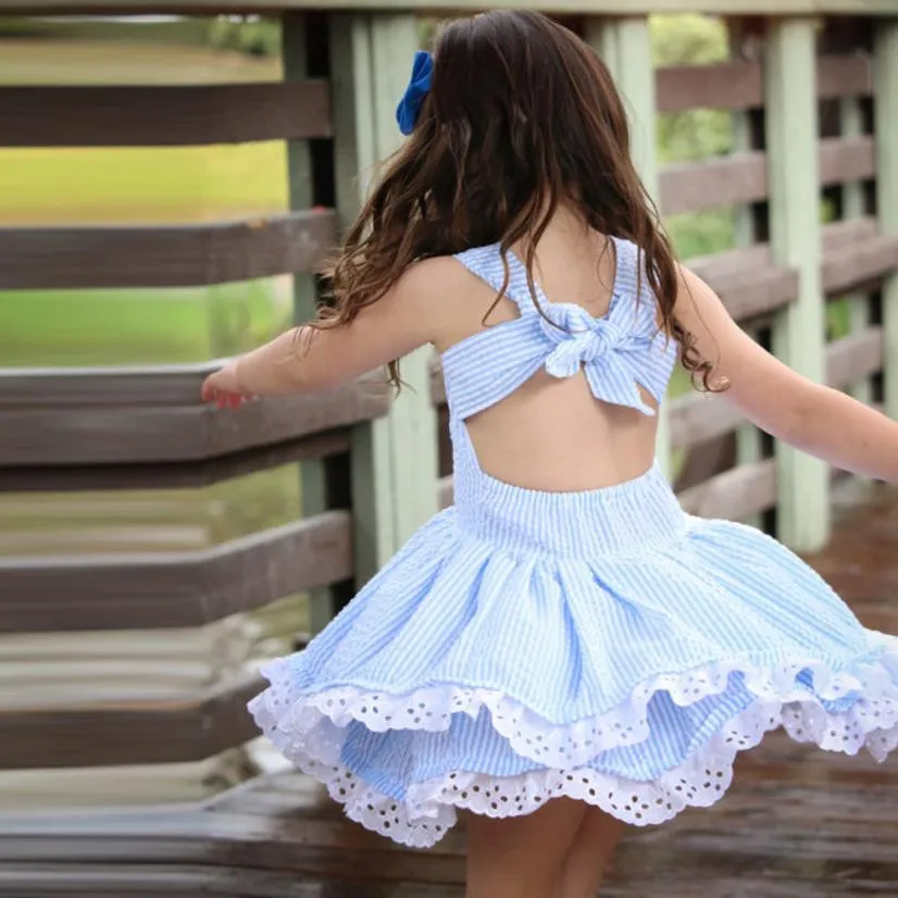 Lovely Little Girls Dress Copii Baby Girl Vara Haine de Bumbac Dungi Dantelă Petrecere Concurs Drăguț Rochii de Printesa ropa nina 2018