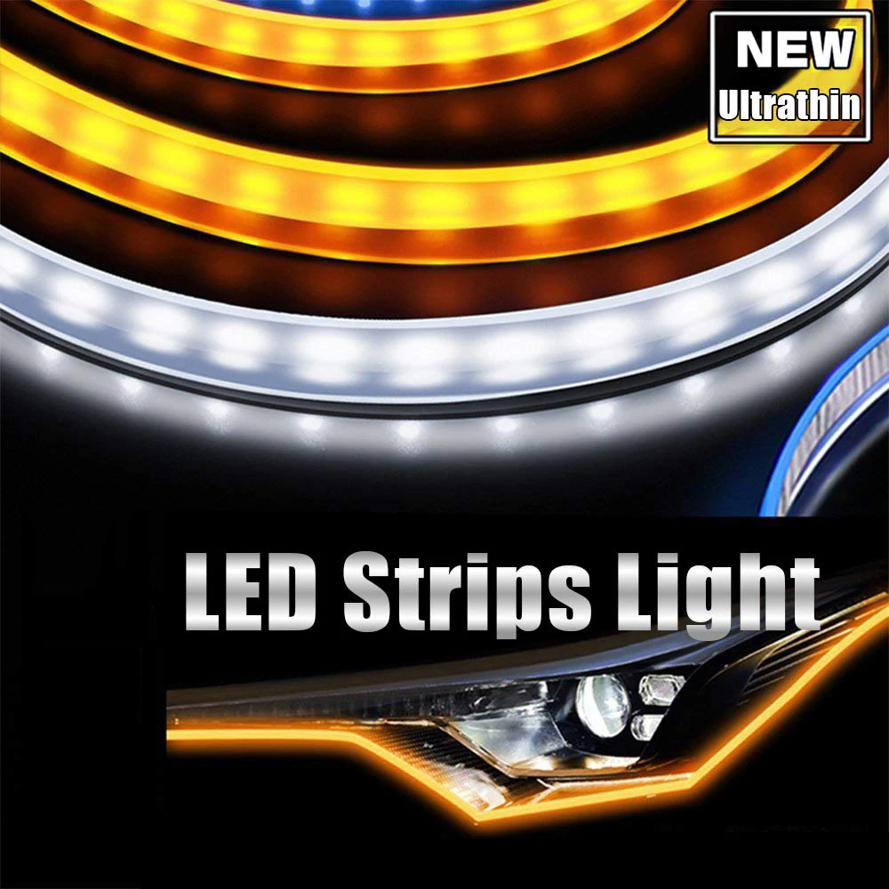 2 buc Ultrafine LED DRL 30 45 60 70 cm pentru circulație Diurnă Lumină Flexibil Masina de Benzi cu Led-uri Albe de Semnalizare Galben rezistent la apa