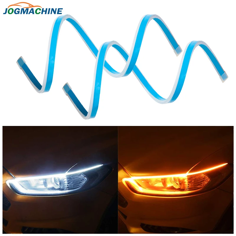 2 buc Ultrafine LED DRL 30 45 60 70 cm pentru circulație Diurnă Lumină Flexibil Masina de Benzi cu Led-uri Albe de Semnalizare Galben rezistent la apa