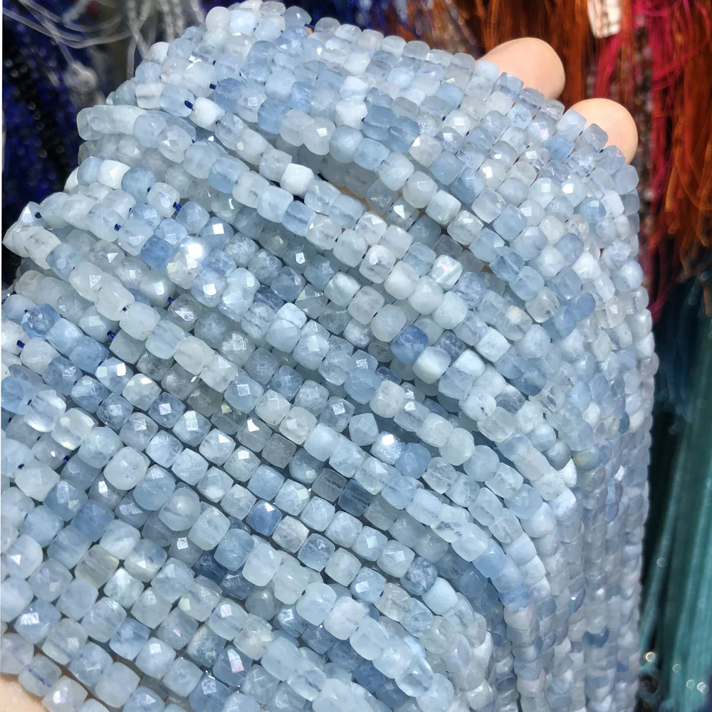 Piatra naturala Liber Margele Fatetate Aquamarined Formă Pătrată Farmecele pentru a Face Bijuterii Colier Accesorii Cadouri pentru Femei 4x4mm