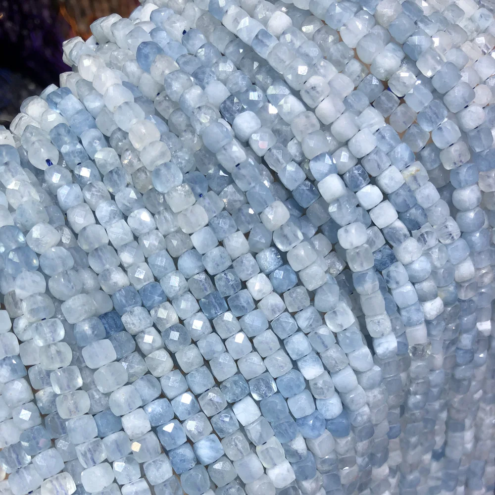 Piatra naturala Liber Margele Fatetate Aquamarined Formă Pătrată Farmecele pentru a Face Bijuterii Colier Accesorii Cadouri pentru Femei 4x4mm
