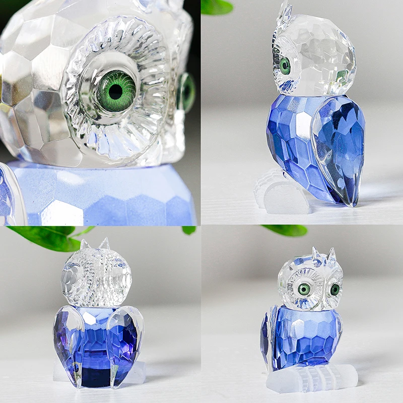 H&D 3pcs/set Cristal Bufnita Figurina Animal de Colectare Prespapier Masa Centrala Ornament Galben Verde Albastru 2.7 inch