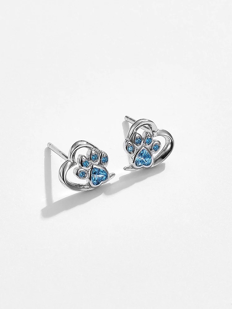 ZEMIOR Drăguț Cercei Pentru Femeile Reale Argint 925 Labă de Animal în Formă de Inimă Albastră CZ Cubic Zirconia Stud Cercel Bijuterii