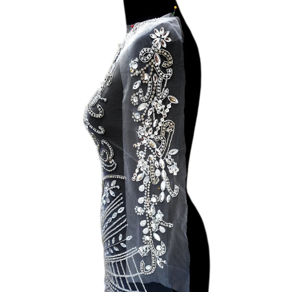 Realizate manual de Nunta Personalizate Concurs Minge Rochie Coase pe Pietre de Cristal Pentru Diy Designer Adaptate Patch Appliqued Corset argintiu