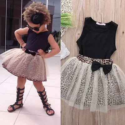2016 moda vara copii fata de tinutele vestimentare seturi fără Mâneci Negru +partidul tutu fusta Leopard haine ti se potriveste