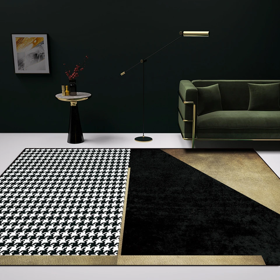 Nordic Geometrie Simplă de Cusut Houndstooth Covor de Podea 3D Zona Covor de Moda de Lux Moderne Aur Negru Pentru Camera de zi Dormitor