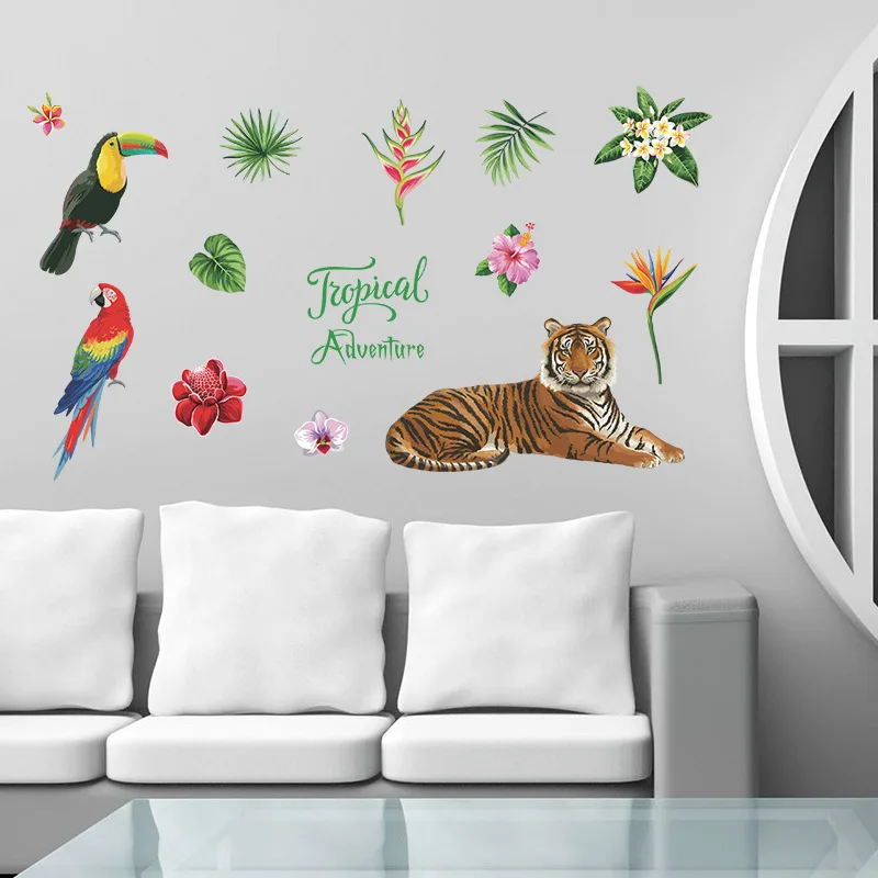 Plante Verzi, Animale Tigru Păsări Papagal Autocolante De Perete Pentru Copii, Camere Copii Pepinieră Tapet Decor Dormitor Birou De Artă Murală
