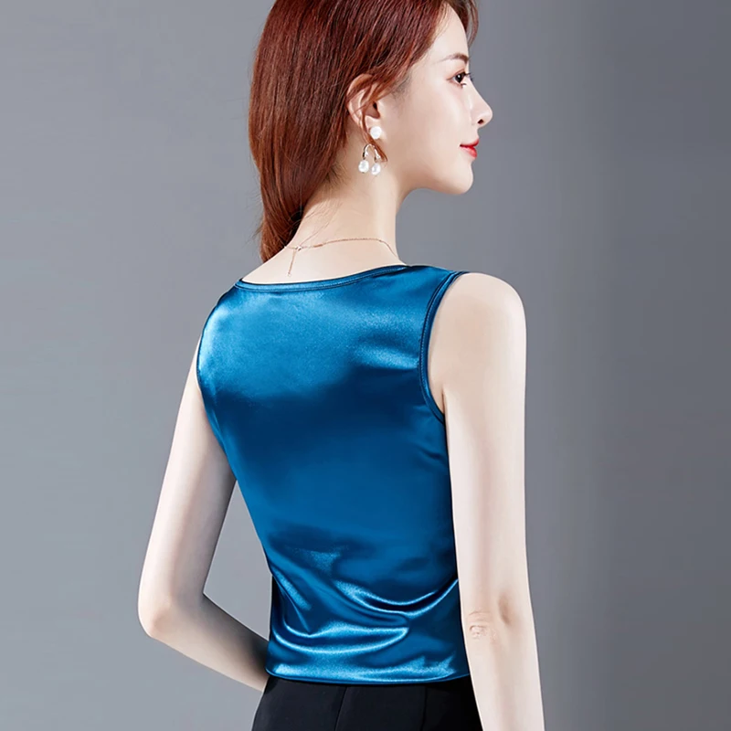 AOSSVIAO Mătase Neagră Rezervor Topuri pentru Femei de Vară fără Mâneci coreean V Adânc Gât Femei Top Satin Streetwear Feminin Lace Tank Top 2020