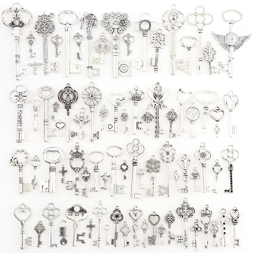 80buc/lot Mixt Antichități Argint Culoare de Epocă Serii cheie Set Margele Bratari Charm Pandantive Bijuterii de Moda de a Face Constatări