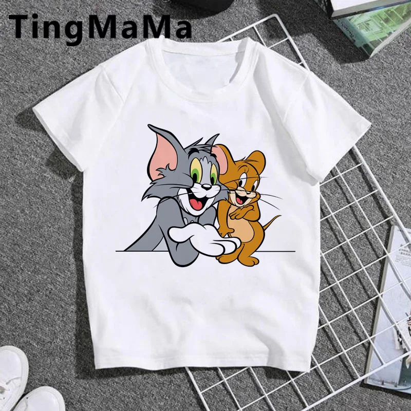 Pisica și Mouse-ul T Shirt pentru Copii Drăguț de Vară de Sus de Desene animate T-shirt Anime Amuzant Grafic Teuri Casual Unisex Moda pentru Copii Haine