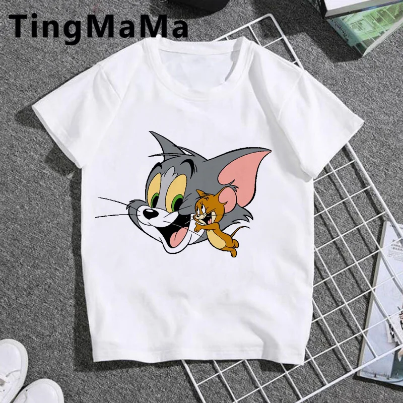 Pisica și Mouse-ul T Shirt pentru Copii Drăguț de Vară de Sus de Desene animate T-shirt Anime Amuzant Grafic Teuri Casual Unisex Moda pentru Copii Haine