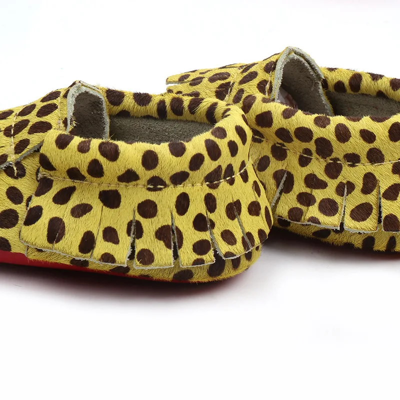 Piele Copii Pantofi Fete Prima Pietoni Franjuri Moi Jos Copilul mocasini Păr de Cal Leopard Copilul Nou-născut Pantofi