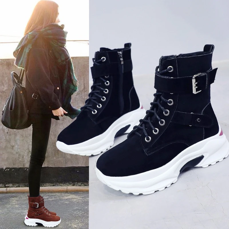 Femei cizme glezna 2020 Toamna și Iarna noi cu o grosime de cizme cu platforma pentru femei Pantofi de înaltă femei sălbatice plus de catifea