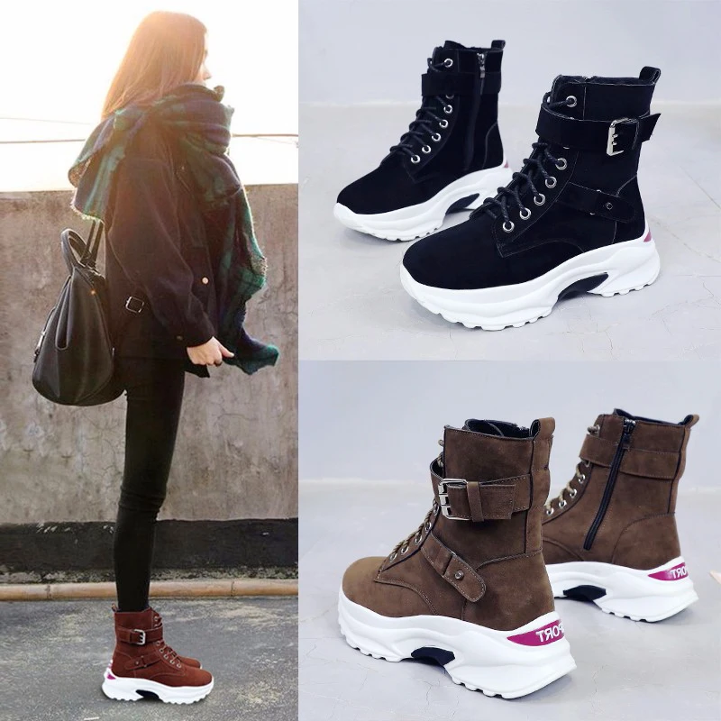 Femei cizme glezna 2020 Toamna și Iarna noi cu o grosime de cizme cu platforma pentru femei Pantofi de înaltă femei sălbatice plus de catifea