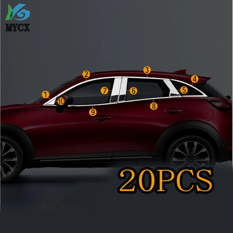 20buc Car styling corp din otel inoxidabil geam garnitura stâlpului mijloc coloana benzi tapiterie pentru Mazda CX-3 CX3 2017 2018 2019