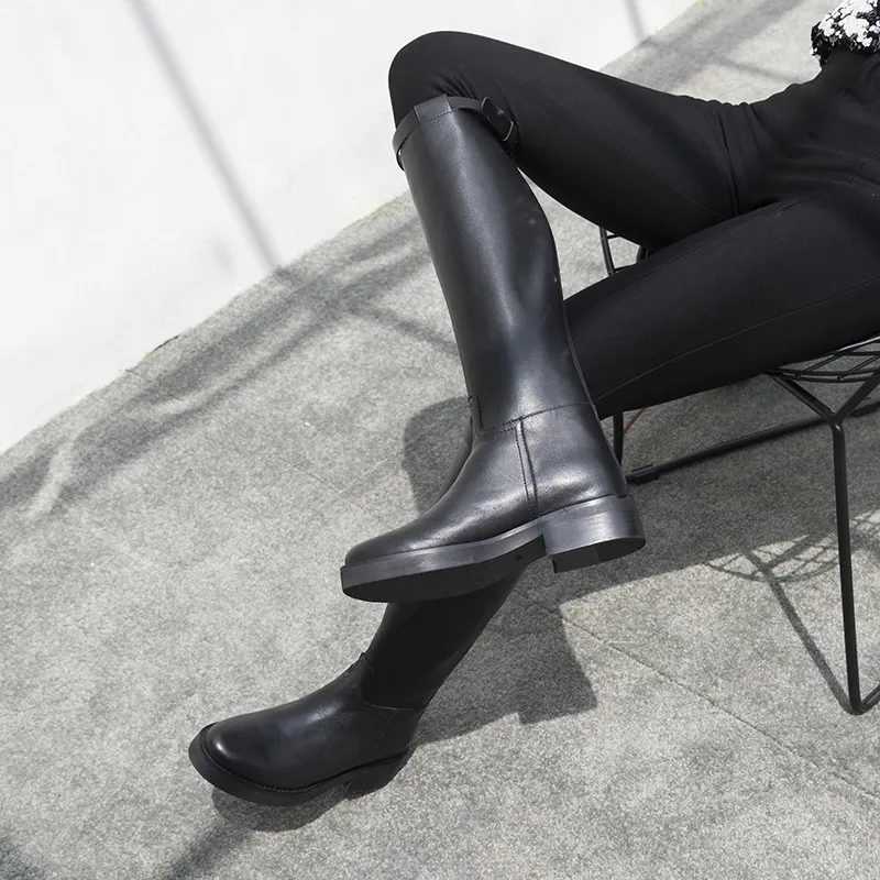 FEDONAS 2020 Iarna de Metal Cataramă Pantofi Pentru Femei din Piele Tocuri Joase Genunchi Ridicat Cizme Pentru Femei Picior de Petrecere Mult Pantofi