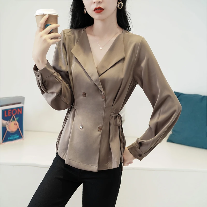 COIGARSAM 4XL Plus Dimensiune Bluza topuri de Femei Dublu Breasted Talie Mare pentru Femei cămăși 8617