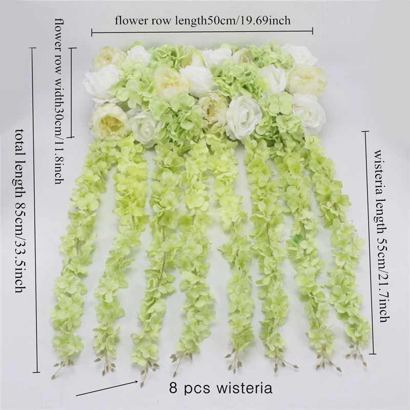 DIY floare de rând cu wisteria nunta arc decor floare trandafir bujor hydrangea mix de flori arcada flori artificiale rând wisteria viță-de-vie