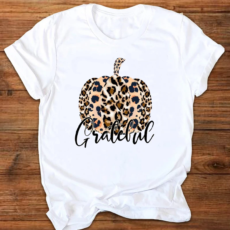Femeile Grafic Leopard Dovleac Drăguț De Ziua Recunostintei Toamna Toamna Halloween Imprimare Haine Doamna Teuri Topuri Femei T Shirt Pentru Femei T-Shirt