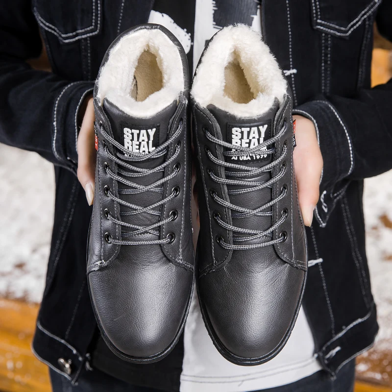 Iarna plus catifea cald cizme cizme de zăpadă în pantofi pentru bărbați Britanic simplu tendință de alunecare piele uzura casual barbati pantofi