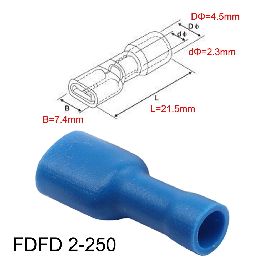 FDFD2-250 de sex Feminin Izolat Electric de Sertizare Terminale de 1,5-2.5mm2 Conectori Cablu Conector de Sârmă 100BUC/Pachet FDFD