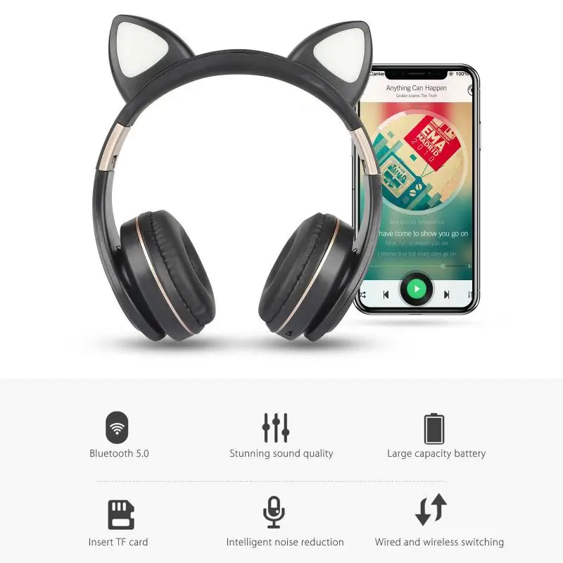 Pisica drăguț Căști fără Fir Bluetooth Căști Pliabile pentru Căști Stereo Gaming Căști cu Microfon Pentru PC, telefon Mobil