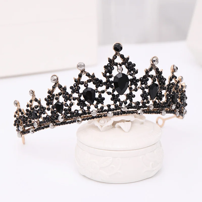 FORSEVEN Vintage Stil Baroc Cristal Negru Diademe și Coroane pentru Mirese Femei Fata Petrecerea de Nunta Mireasa Păr Bijuterii