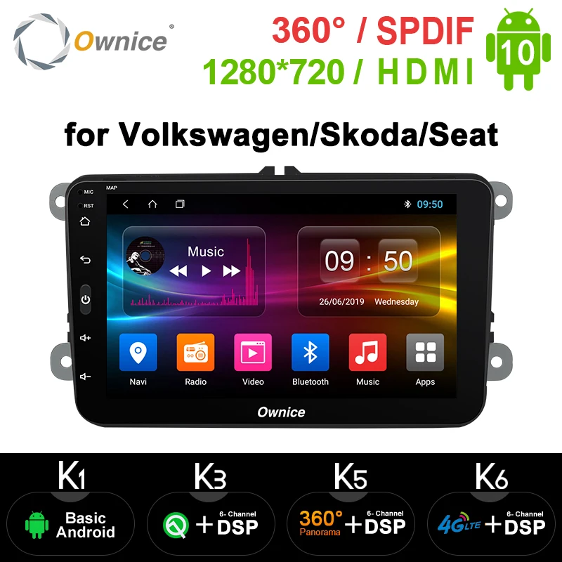 Ownice 2 Din K1 K2 Android 10.0 Octa Core Car DVD Player Pentru Volkswagen Passat POLO GOLF Skoda Seat 4G LTE Nerwork 32GB ROM