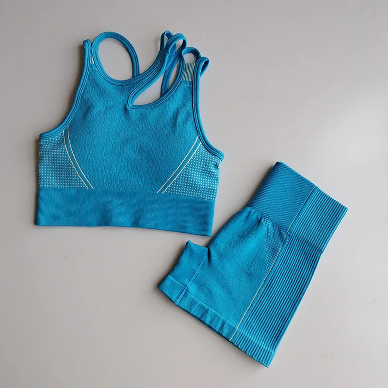 Yushuhua 2020 Nou fără Sudură Sutiene Sport Fitness Yoga pantaloni Scurți Set SPORT Respirabil Stretch pentru Femei Costum de Sport de Formare de Funcționare Purta