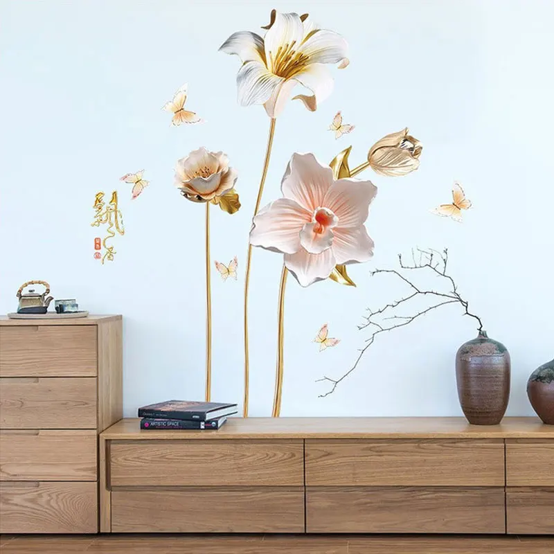 Creative 3D Grava Stil Orhidee Flori Autocolante de Perete pentru Camera de zi Acasă Decorare Arta Etichetele Dormitor, Fete Camera Autocolant PVC