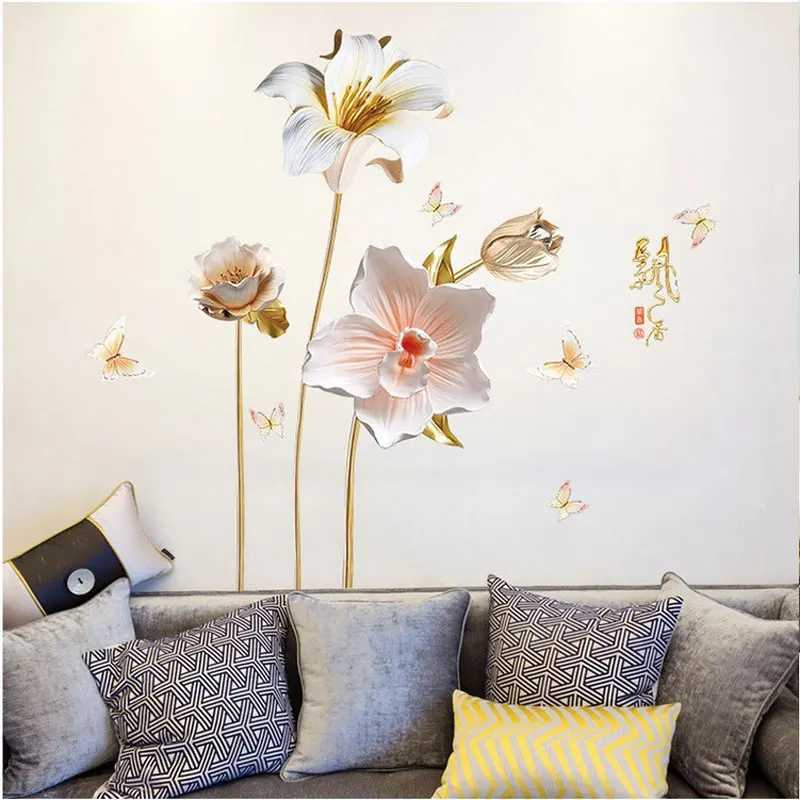 Creative 3D Grava Stil Orhidee Flori Autocolante de Perete pentru Camera de zi Acasă Decorare Arta Etichetele Dormitor, Fete Camera Autocolant PVC
