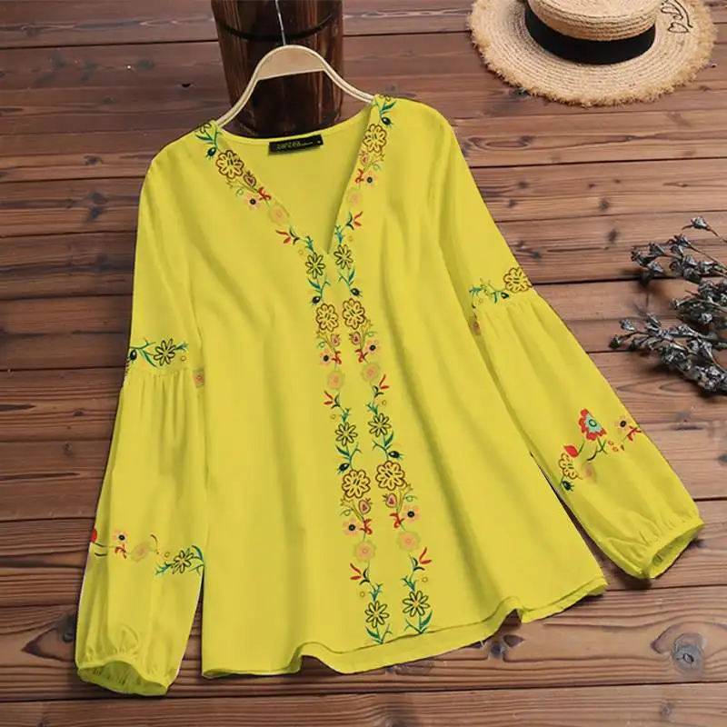 ZANZEA Moda Tunica de Vara Topuri V gatului Maneca Lunga Bluza Boem Florale Imprimate Blusas Casual Vintage Tricou de Petrecere Halat de Femme