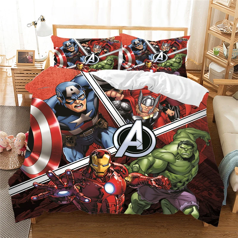 Desene animate 3D set de lenjerie De pat Avengers Pilotă Marvel Iron Man, Thor, Captain America lenjerie de pat Queen King size (NU foaie)