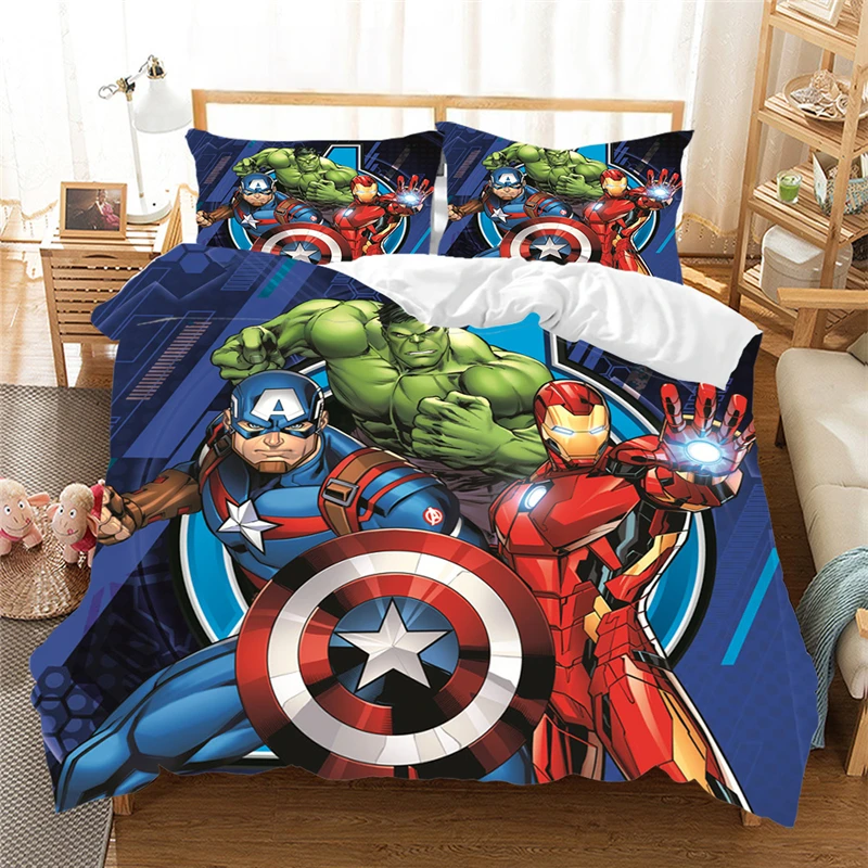 Desene animate 3D set de lenjerie De pat Avengers Pilotă Marvel Iron Man, Thor, Captain America lenjerie de pat Queen King size (NU foaie)