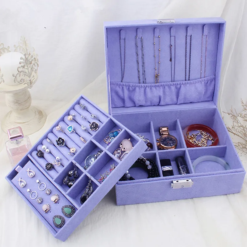 Dublu-strat de Catifea Bijuterii Caseta de Bijuterii European Cutie de Depozitare Mare Spațiu Suportul pentru Bijuterii cutie de Cadou