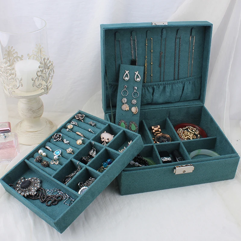 Dublu-strat de Catifea Bijuterii Caseta de Bijuterii European Cutie de Depozitare Mare Spațiu Suportul pentru Bijuterii cutie de Cadou