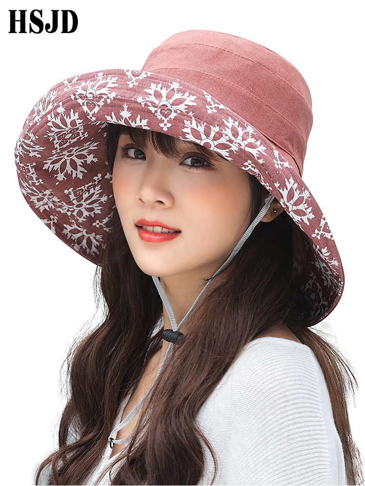 Vara Femeile Fulg de nea Dublu Lenjerie de Bumbac Soare, Pălării de Panama Feminin Pliabil Găleată cu Capac Mare, Margine Largă Anti-UV Plaja Hat