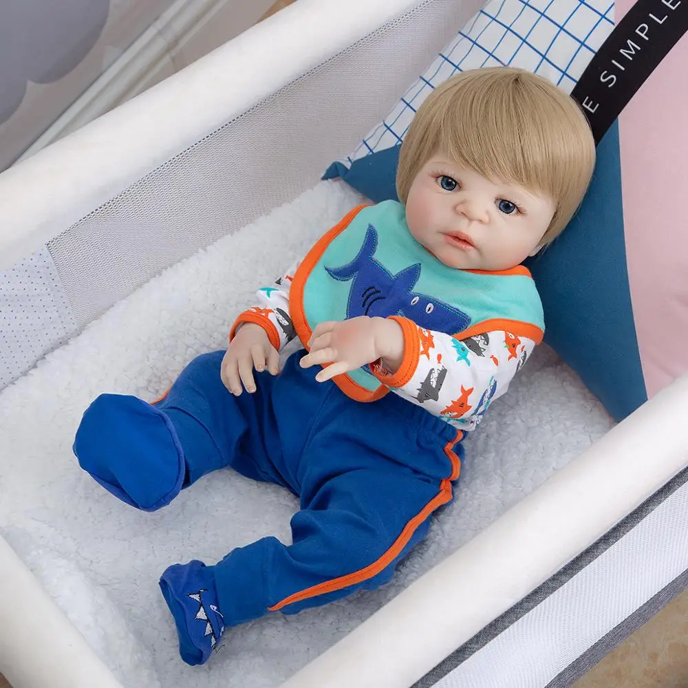 Frumoasa de 23 de Inch Rechin Renăscut Baby Doll Nou-născut 57 cm Corp Plin de Silicon Vinil Copii Păpușă Jucărie Realist Pentru Băiat Cadouri