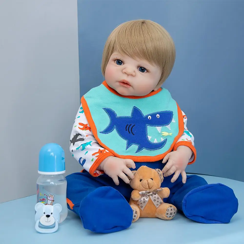 Frumoasa de 23 de Inch Rechin Renăscut Baby Doll Nou-născut 57 cm Corp Plin de Silicon Vinil Copii Păpușă Jucărie Realist Pentru Băiat Cadouri