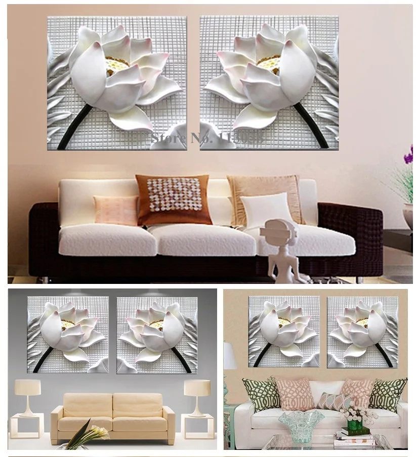 2 buc Moderne 3D white lotus definition panza Acasă Decor Perete living modular pictura de Imprimare cuadros