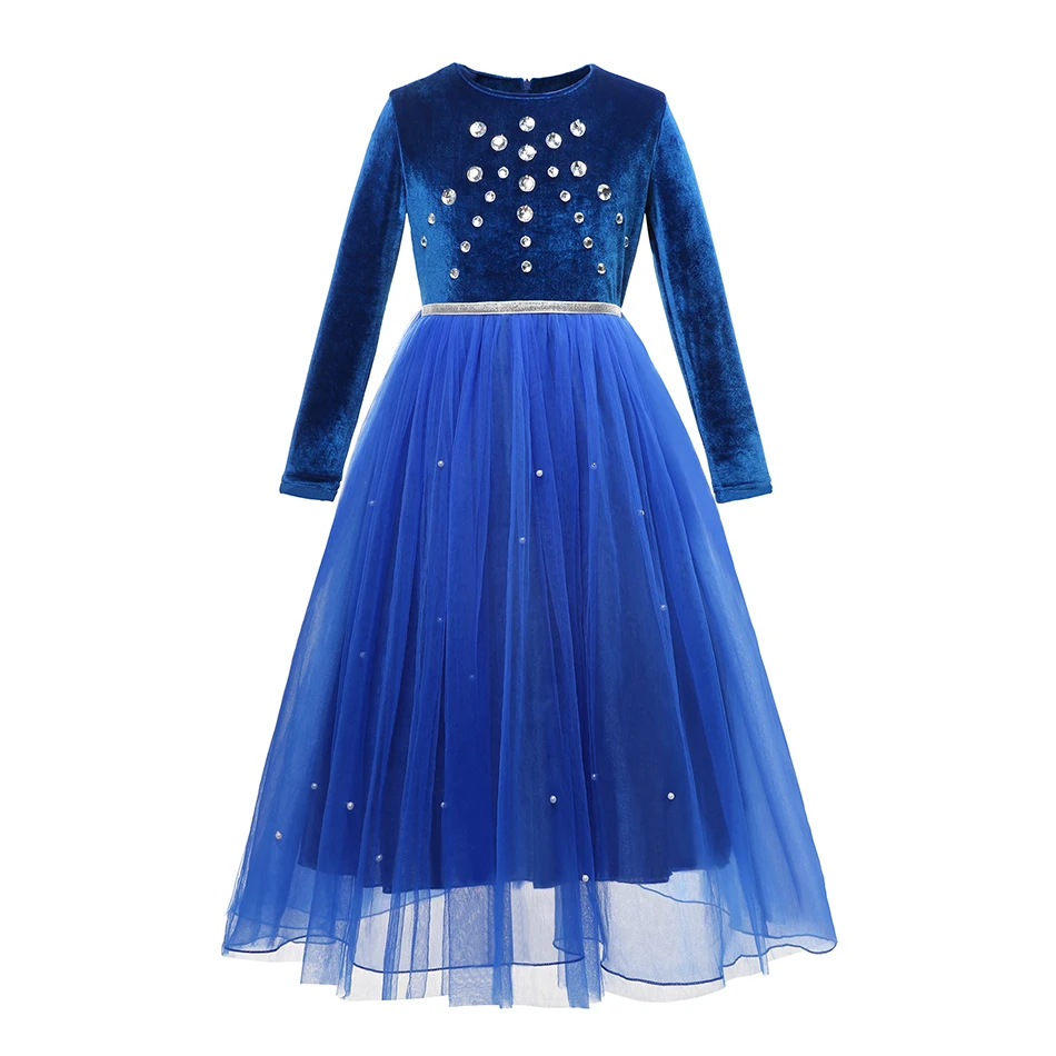 Elsa Rochie Albastră Pentru Fete Catifea Îngroșa Mâneci Lungi Rochie Cu Fulg De Nea Imprimare Mantie Peter Pan Păros Guler Costume Printesa