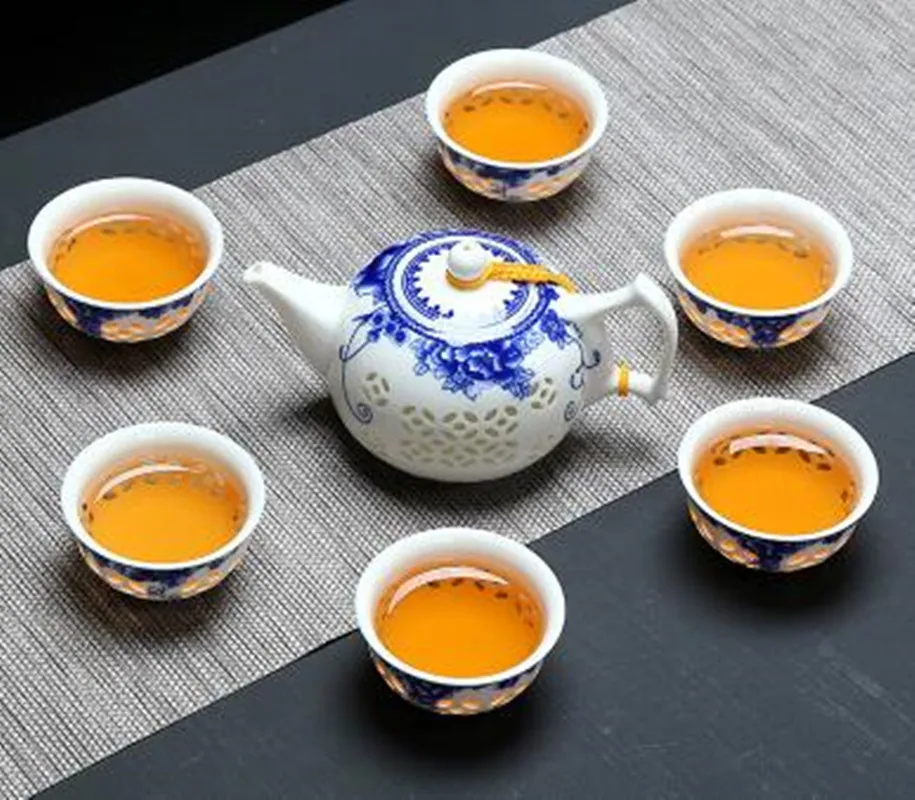 Alb albastru Ceainic Ceramic set (7pcs) Ceașcă de Ceai din Portelan Chinezesc Kungfu Set de Ceai Drinkware