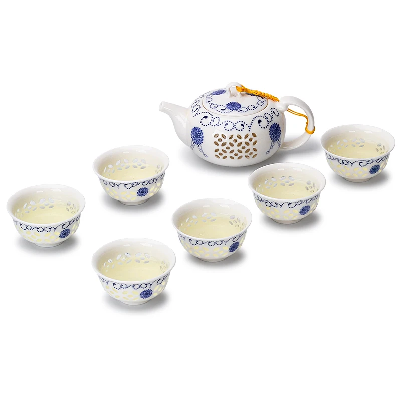 Alb albastru Ceainic Ceramic set (7pcs) Ceașcă de Ceai din Portelan Chinezesc Kungfu Set de Ceai Drinkware