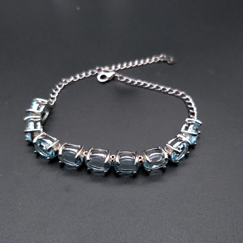 Naturale ovale 6*8mm piatră prețioasă albastru topaz bratara argint 925 bijuterii fine, potrivite pentru fete'daily sau uzura de partid