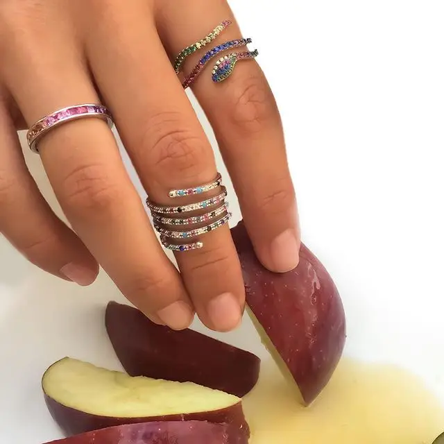 Lung deget inelul micro deschide mai multe culori cubic zirconia de moda de înaltă calitate 2019 design nou inel