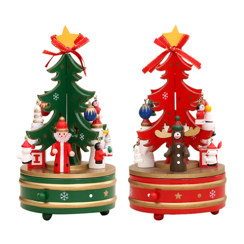 Pom De Crăciun În Formă De Roti De Lemn Cutie De Muzică De Ceasornic Design Manual Caseta De Muzică De Masă Ornamente Decorative Jucarii Pentru Copii Cadouri