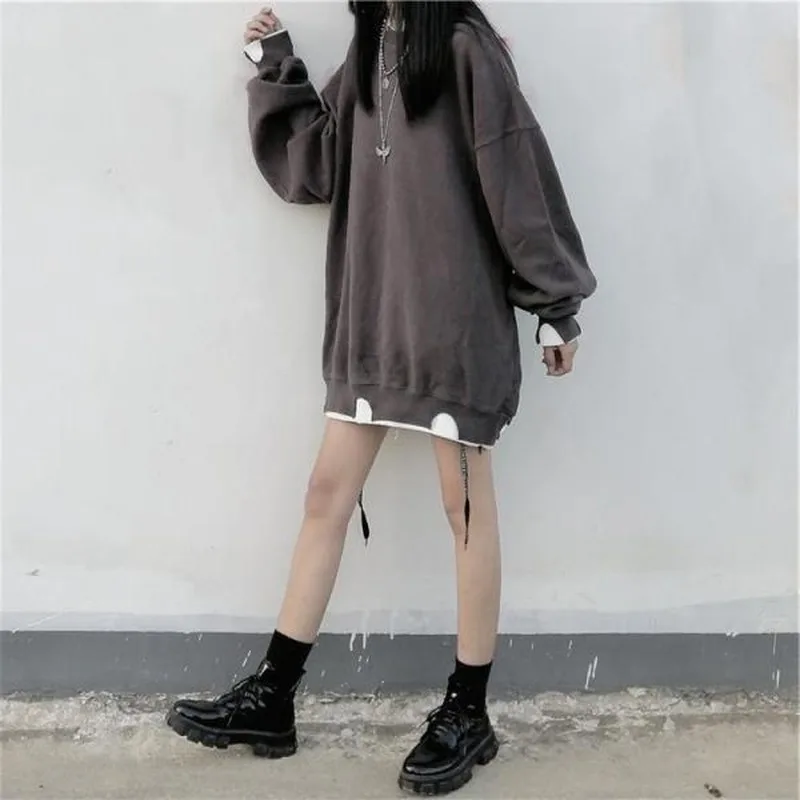 Deeptown Gotic Hoodies Pentru Femei De Iarnă 2021 Moda Plus Catifea Bluza Femei Cu Maneci Lungi Moda Coreeană Plus Dimensiune Hoodies