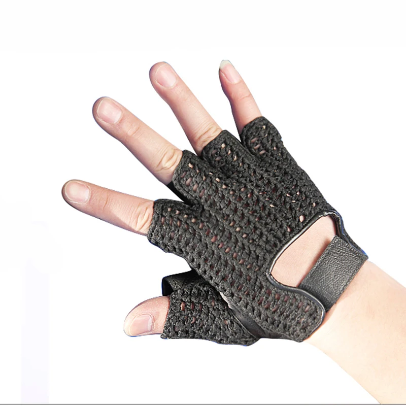 Din Piele Semi-Deget Mănuși pentru Bărbați de o Jumătate de Deget de Oaie de Mână de Moda Spate Tricotate Respirabil Conducere Mănuși din Piele TB06